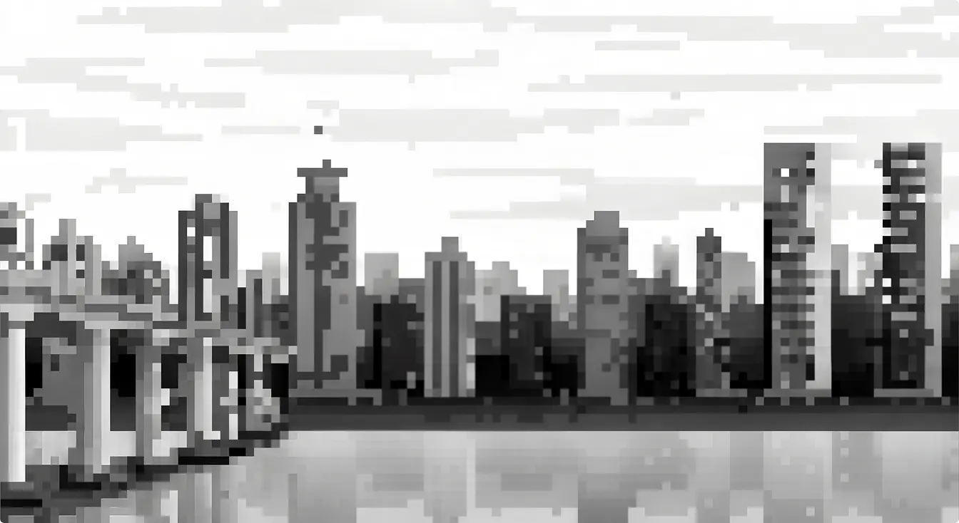 A pixel-art illustration inspired by a panoramic view of the Abu Dhabi Island skyline.